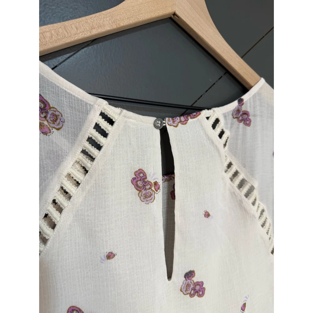 Free People Ivory Floral Mini Dress Size 4 Boho Coquette Cottagecore - Picture 10 of 11